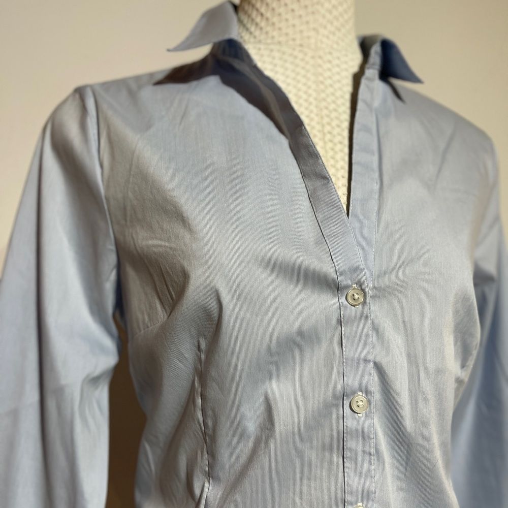 Quintessential blue pink stripe button down blouse - Picture 7 of 14